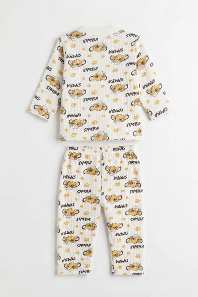 Hardal Beyaz  (1-3 Yaş) Simba Desenli Raporlu Çocuk Pijama Takım 477340