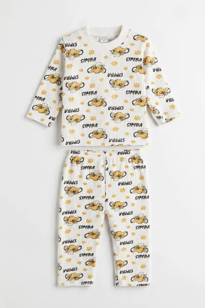 Hardal Beyaz  (1-3 Yaş) Simba Desenli Raporlu Çocuk Pijama Takım 477340