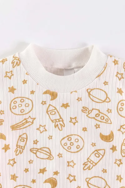 Hardal Beyaz (1-3 Yaş) Uzay Desenli Raporlu Çocuk Pijama Takım 477270
