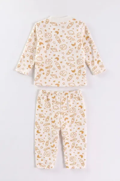 Hardal Beyaz (1-3 Yaş) Uzay Desenli Raporlu Çocuk Pijama Takım 477270