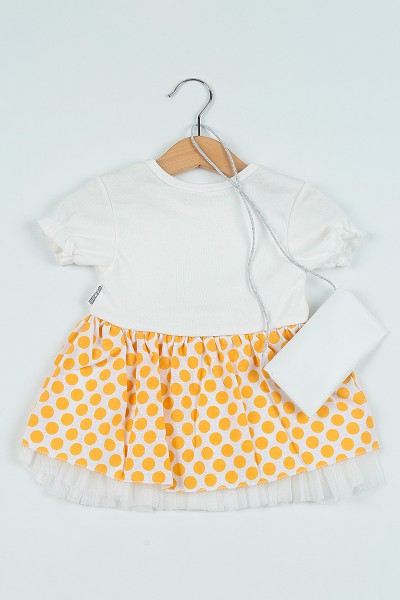 (0-3Yaş)Hardal Çantalı Pul İşlemeli Kız Çocuk Elbise 101168