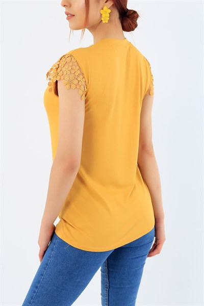 Hardal Dantelli Omuz İncili Yaka Bluz 31857