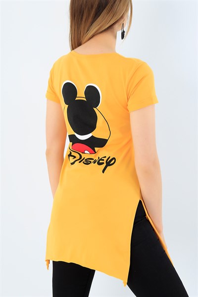 Hardal Disney Baskılı Yırtmaçlı Tişört 33676