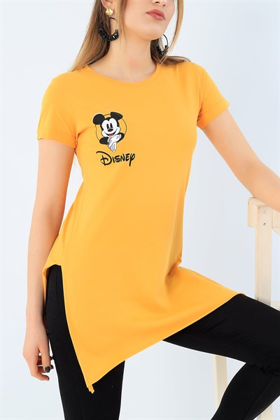 Hardal Disney Baskılı Yırtmaçlı Tişört 33676