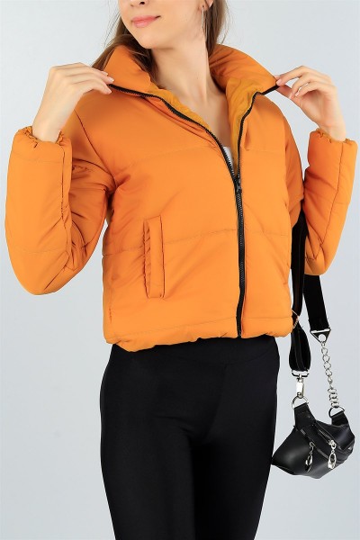 Hardal Dolumlu Bayan Crop Şişme Mont 46624