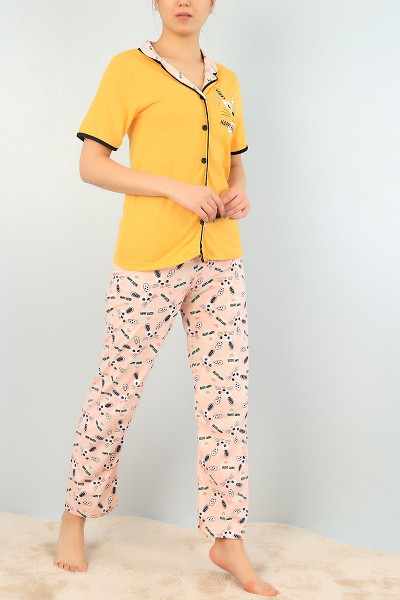 Hardal Düğmeli Bayan Pijama Takımı 64941