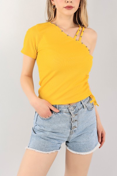 Hardal İnci Detay Büzgülü Bluz 106379