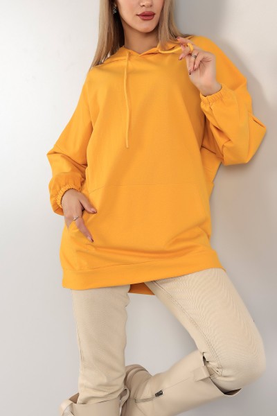 Hardal Kapüşonlu İki İp Sweat Tunik 142988
