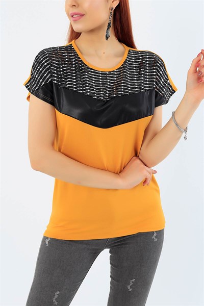 Hardal Likralı Pul İşlemeli Bluz 31846