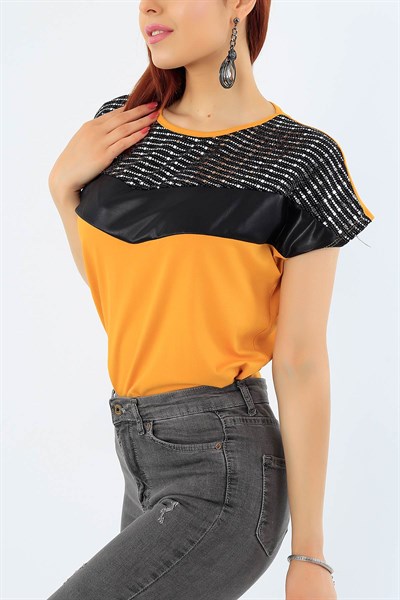 Hardal Likralı Pul İşlemeli Bluz 31846