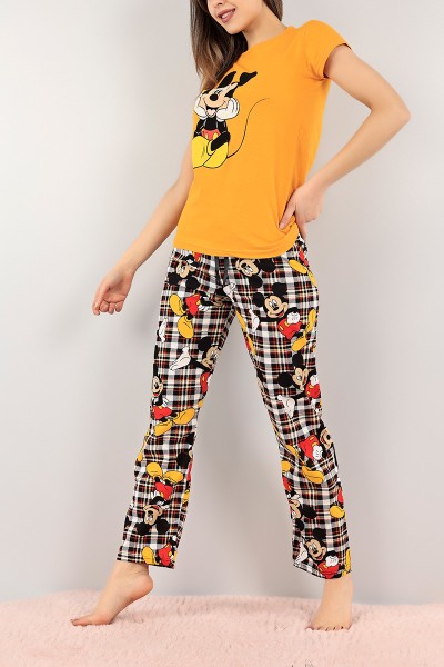 Hardal Mickey Baskılı Pijama Takımı 105025