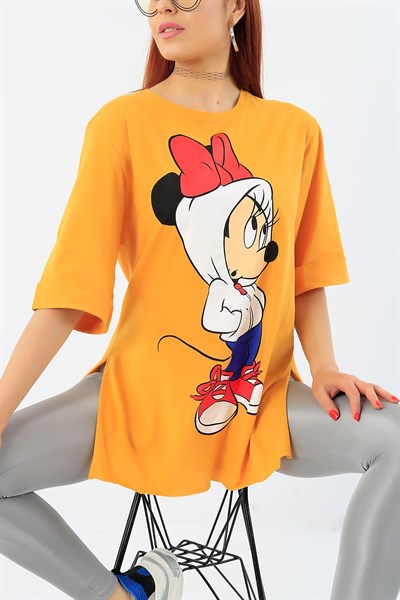 Hardal Minnie Mouse Baskılı Bayan Tişört 32245