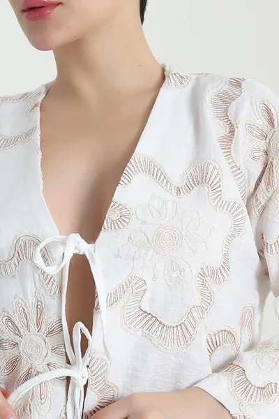 Hardal Nakışlı Pullu Müslin Kadın Kimono 461510
