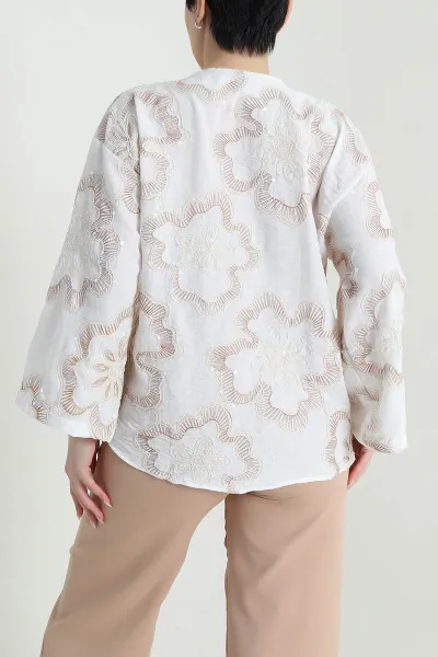 Hardal Nakışlı Pullu Müslin Kadın Kimono 461510