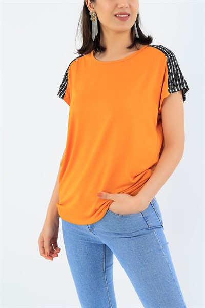Hardal Pul Payet İşlemeli Bayan Tişört 34990