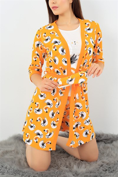 Hardal Üçlü Sabahlık Pijama Takımı 36968