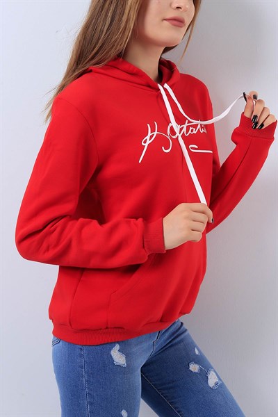 İçi Şardonlu Kırmızı Bayan Sweat 17418B