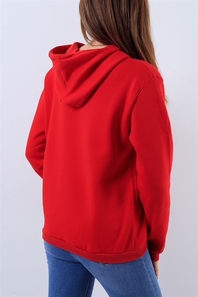 İçi Şardonlu Kırmızı Bayan Sweat 17418B