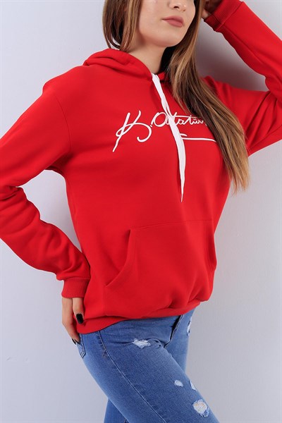 İçi Şardonlu Kırmızı Bayan Sweat 17418B