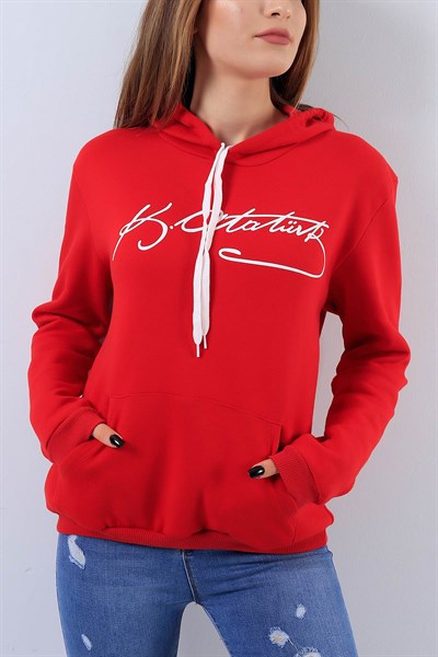 İçi Şardonlu Kırmızı Bayan Sweat 17418B