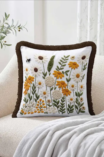 43x43 Cm Dijital Baskılı Fermuarlı Çift Taraflı Saçaklı Kırlent Kılıfı 483387
