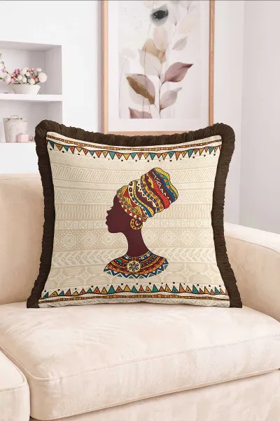 43x43 Cm Dijital Baskılı Fermuarlı Çift Taraflı Saçaklı Kırlent Kılıfı 483429