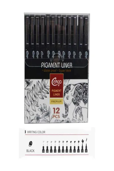 Cengo Pigment Marker Teknik Çizim Kalemi ,Tüm Dereceler 12'li Set 273885