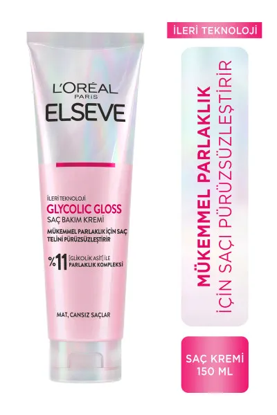 Elseve Glycolic Gloss Mükemmel Parlaklık için Pürüzsüzleştirici Saç Kremi 150ml 260142