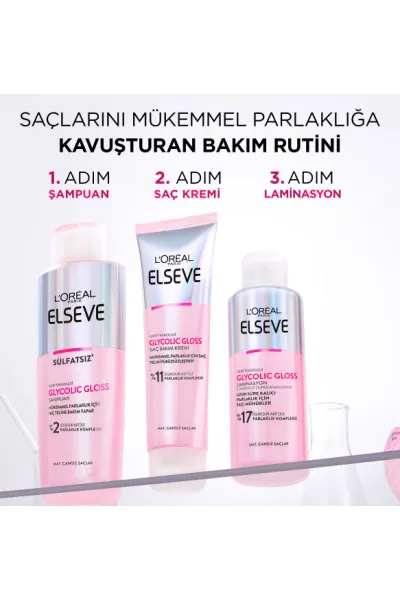 Elseve Glycolic Gloss Mükemmel Parlaklık için Pürüzsüzleştirici Saç Kremi 150ml 260142