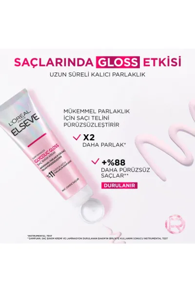 Elseve Glycolic Gloss Mükemmel Parlaklık için Pürüzsüzleştirici Saç Kremi 150ml 260142