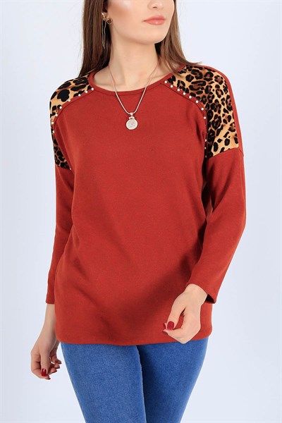 İnci İşlemeli Kiremit Bluz 25876B