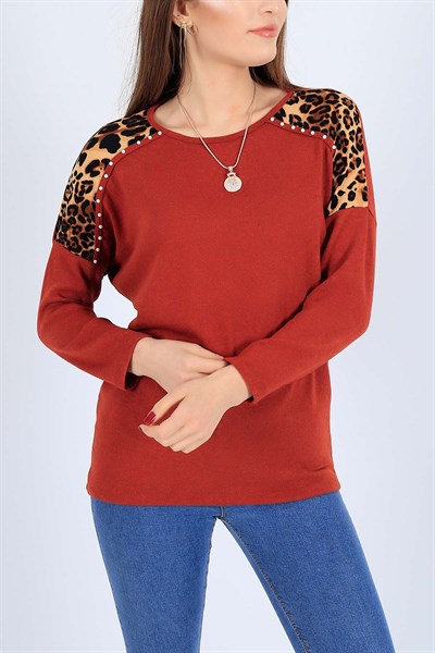 İnci İşlemeli Kiremit Bluz 25876B