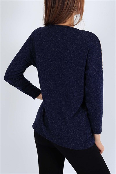İnci İşlemeli Lacivert Bluz 25873B