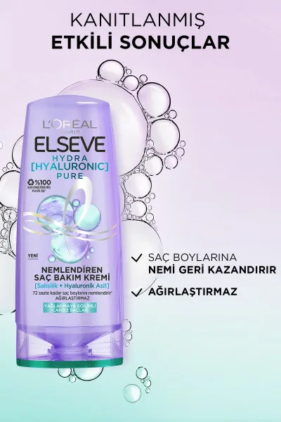 Loreal Paris Elseve Hydra Hyaluronic Pure Salisilik Asit İçeren Yağlanma Karşıtı Nemlendirici Saç Kremi 250 ml 275591