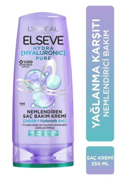 Loreal Paris Elseve Hydra Hyaluronic Pure Salisilik Asit İçeren Yağlanma Karşıtı Nemlendirici Saç Kremi 250 ml 275591