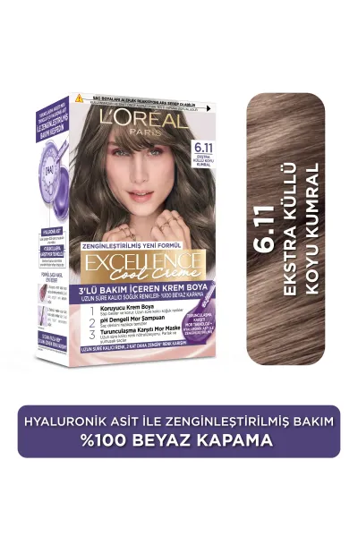 L’Oréal Paris Excellence Cool Creme 6.11 Ekstra Küllü Koyu Kumral Saç Boyası 275643