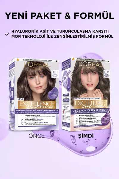 L’Oréal Paris Excellence Cool Creme 6.11 Ekstra Küllü Koyu Kumral Saç Boyası 275643