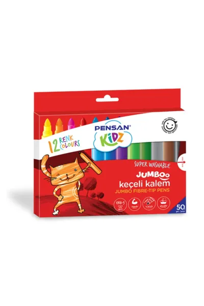 Pensan Kidz 12 Renk Yıkanabilir Jumboo Keçeli Kalem 273674