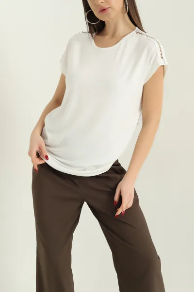 İncili Dantelli Çilek Bluz 334549