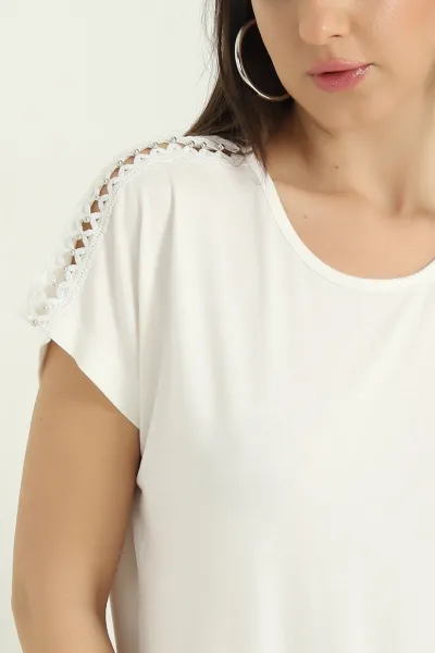 İncili Dantelli Çilek Bluz 334549