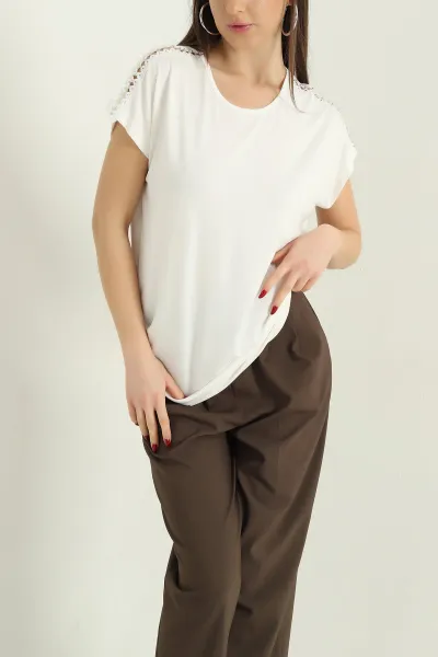 İncili Dantelli Çilek Bluz 334549