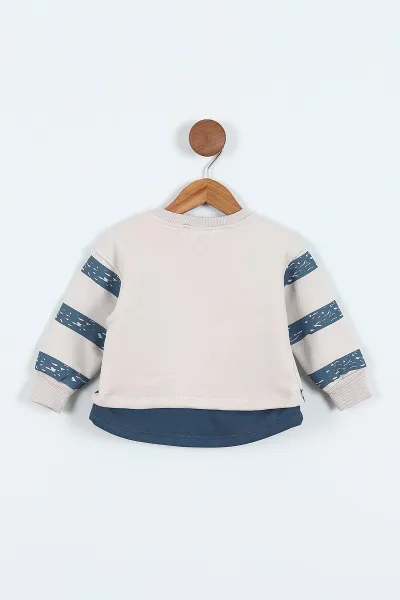 İndigo (0-4 Yaş) Çizgili Hayvan Baskılı 3 İp Şardonlu Erkek Çocuk Sweatshirt 417556