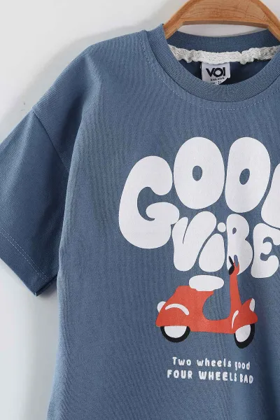 İndigo (0-4 Yaş)Good Vibes Baskılı Tişörtlü  Şortlu  Erkek Çocuk Yazlık Takım 461725