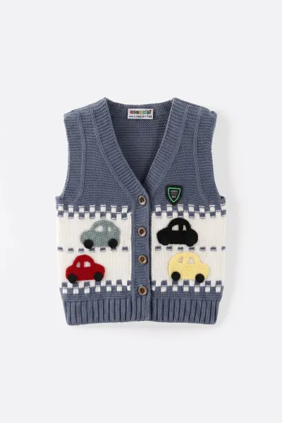 İndigo (0-5 Yaş) Araba Motifli Triko Erkek Çocuk&Bebek Yelek 474866