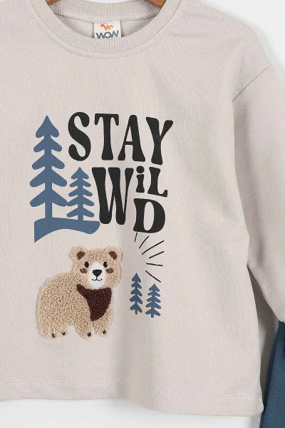 İndigo (1-4 Yaş) Stay Wild Süzene Nakışlı Erkek Çocuk Mevsimlik Takım 425864