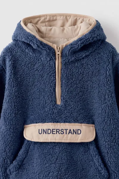 İndigo (1-4 Yaş) Understand Nakışlı Kapüşonlu Kanguru Cepli Yardım Fermuarlı Kuzu Erkek Bebek&Çocuk Sweatshirt 496316