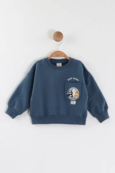 İndigo (1-4 Yaş)Baskılı Cepli Erkek Çocuk Sweatshirt 432840