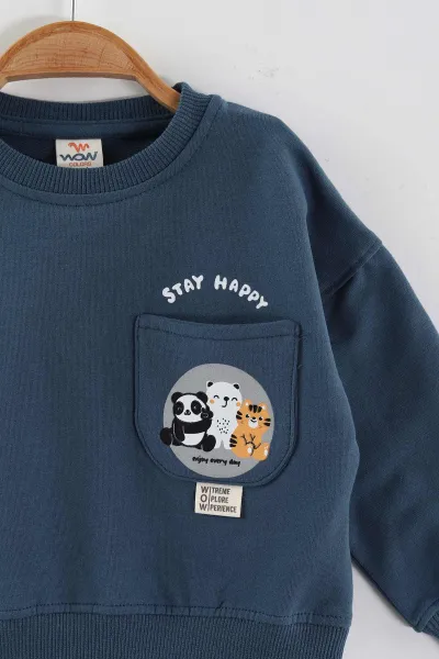İndigo (1-4 Yaş)Baskılı Cepli Erkek Çocuk Sweatshirt 432840