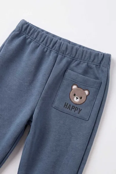 İndigo (1-4 Yaş)Happy Bear Baskılı  3 İp Şardonlu Erkek Çocuk&Bebek Kışlık Takım 489469