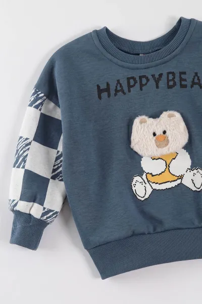 İndigo (1-4 Yaş)Happy Bear Baskılı  3 İp Şardonlu Erkek Çocuk&Bebek Kışlık Takım 489469